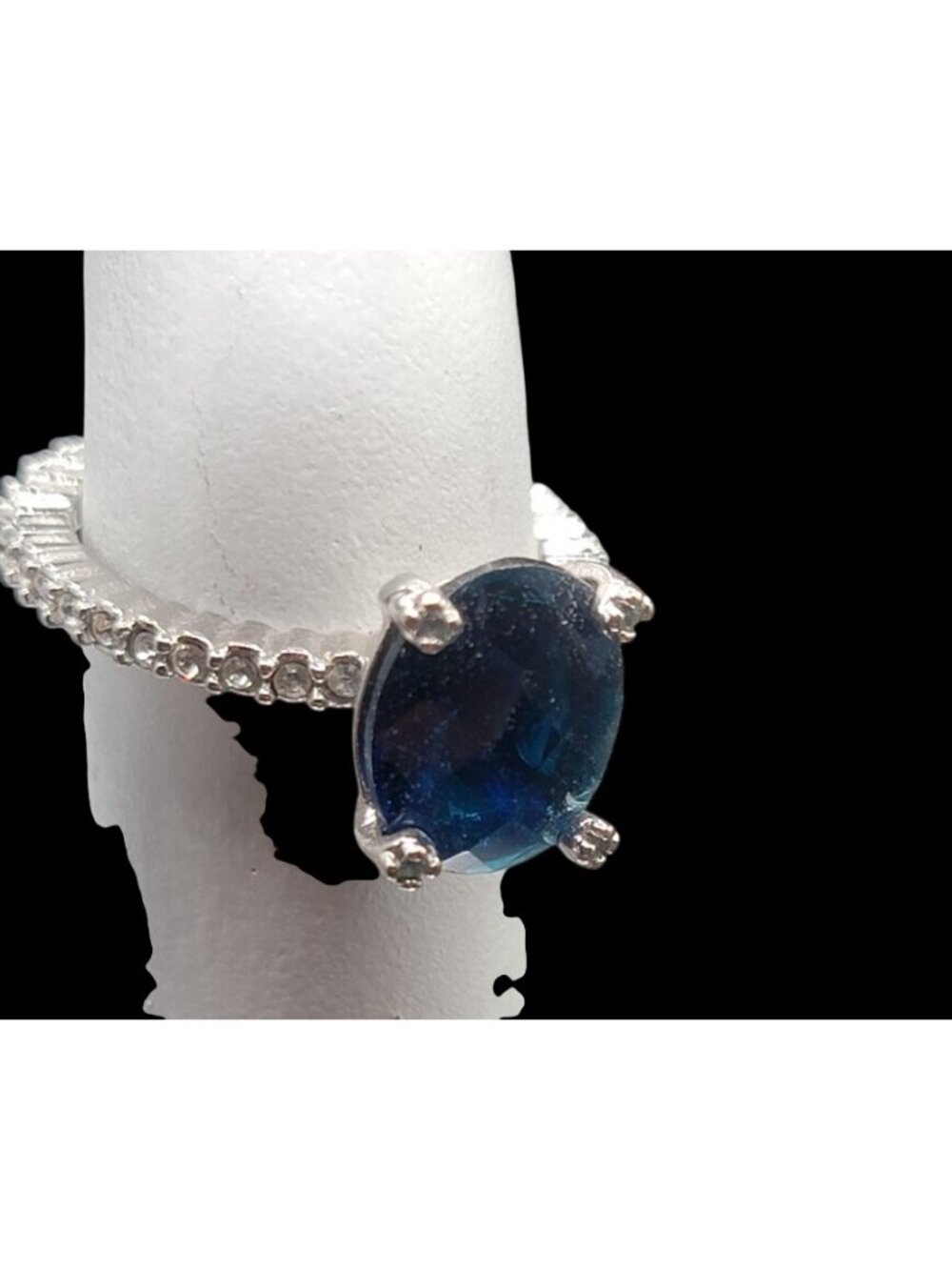 Sterling Silver Sapphire Ring NV Nevada 925 Pave CZ Band Size 6 Cubic Zirconia - Picture 16 of 16